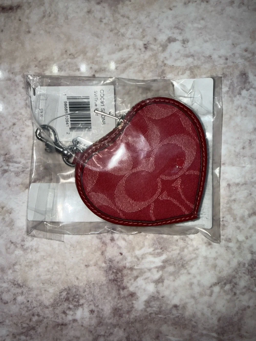 Coach Heart Zip Pouch Keyring in True Red - Picture 3 of 4